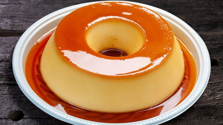 Caramel condensed milk ring pudding