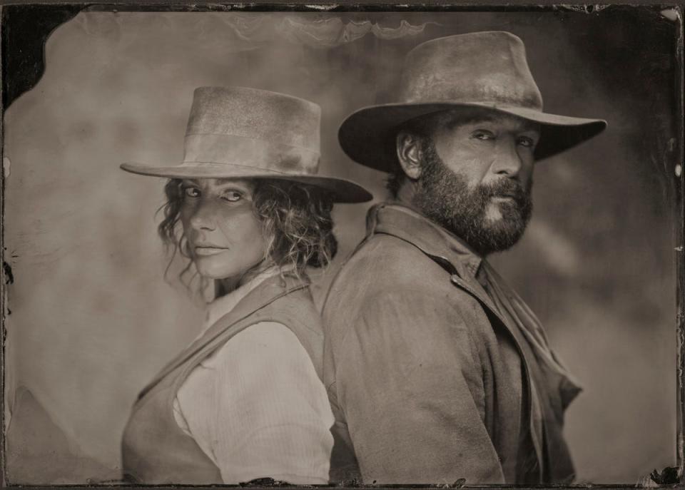 Faith Hill as Margaret and Tim McGraw as James Dutton in the Paramount+ original series "1883."