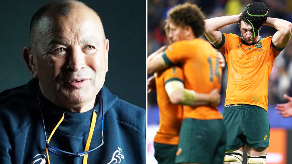 Eddie Jones, pictured here alongside Wallabies players.