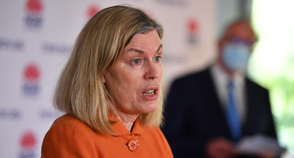 NSW Chief Health Officer Kerry Chant speaks to the media during a press conference in Sydney, Sunday, October 3, 2021. Source: AAP