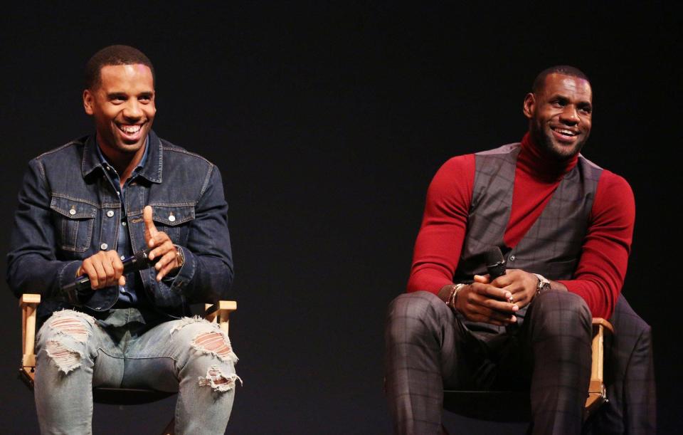 LeBron James, right, and Maverick Carter participate in a Q and A after the premiere of the STARZ original series "Survivor's Remorse" in 2014 in Los Angeles.