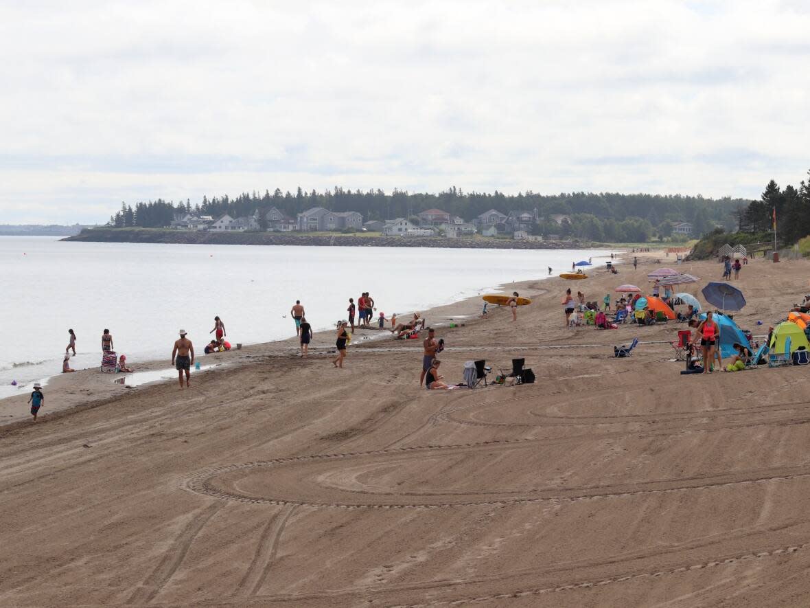 Several people ignored a no-swimming advisory at Parlee Beach Provincial Park on Friday morning. The advisory was lifted after noon. (Shane Magee/CBC - image credit)