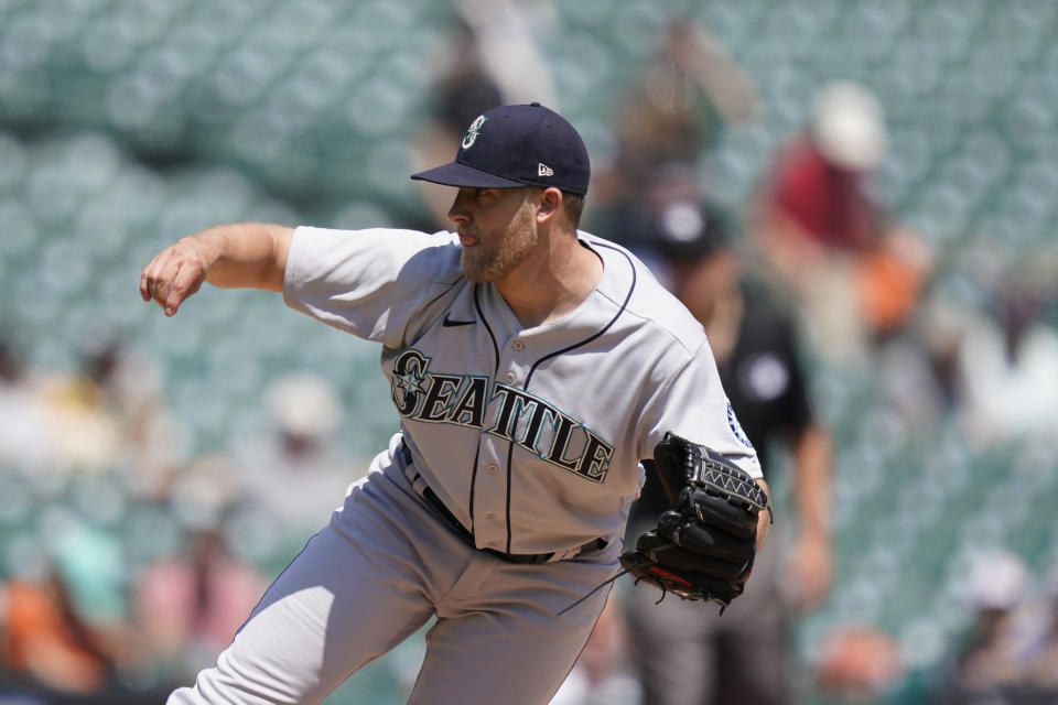 Seattle Mariners relief pitcher Will Vest throws during the sixth inning of a baseball game against the Detroit Tigers, Thursday, June 10, 2021, in Detroit. (AP Photo/Carlos Osorio)