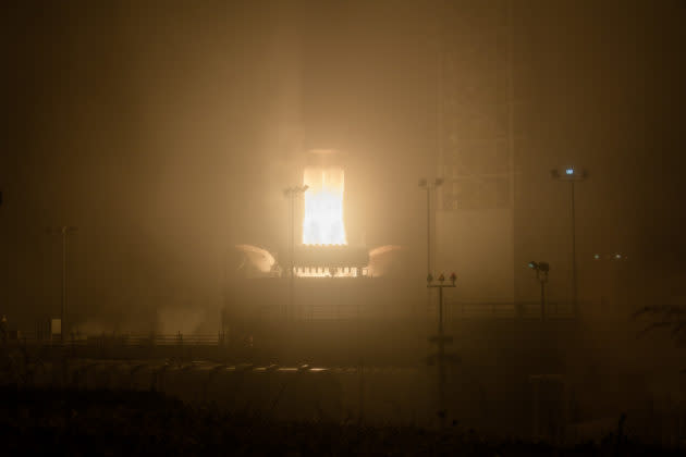 An Atlas 5 rocket rises from its fog-shrouded launch pad at Vandenberg Air Force Base in California, sending NASA’s Mars InSight lander toward the Red Planet. (GeekWire Photo / Kevin Lisota) <a href="https://www.geekwire.com/2018/nasa-mars-insight-launch/" rel="nofollow noopener" target="_blank" data-ylk="slk:Read the story.;elm:context_link;itc:0;sec:content-canvas" class="link "><strong>Read the story.</strong></a>