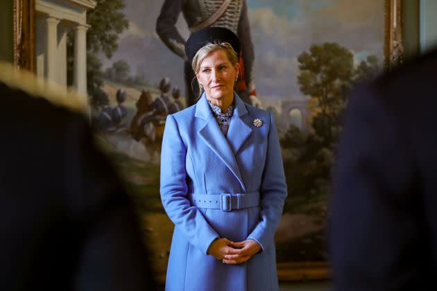 Sophie, then-Countess of Wessex, represents the queen as the Reviewing Officer at The Sovereign's Parade at Royal Military Academy Sandhurst on Dec. 13, 2019. 