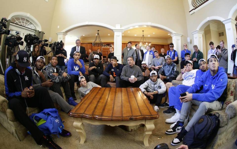 The Kentucky basketball team gathered at coach John Calipari’s house to watch the NCAA draw on Sunday March 15, 2015 in Lexington, Ky. Photo by Mark Cornelison | Staff