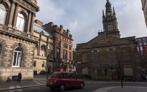 Glasgow architecture - a view of St George's Tron Church at Nelson Mandela Place - Credit: Mikhail Japaridze/TASS via Getty Images