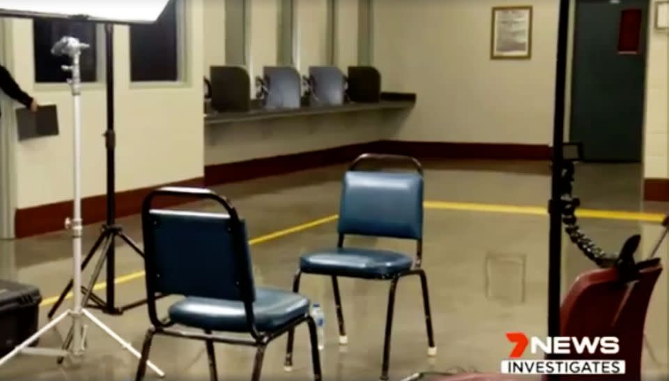 The room reeked of chemicals as the unshackled and unhandcuffed prisoner sat down in front of me. Photo: 7 News