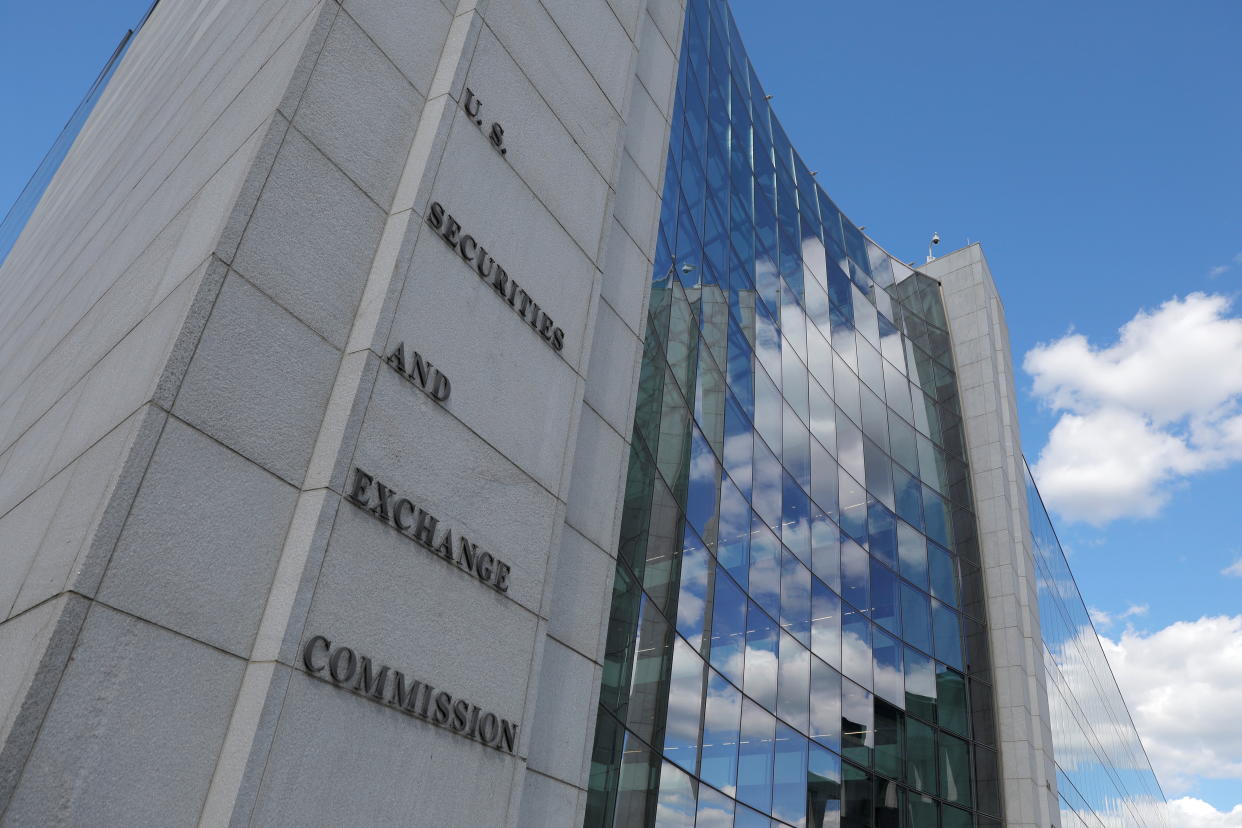 Signage is seen at the headquarters of the U.S. Securities and Exchange Commission (SEC) in Washington, D.C., U.S., May 12, 2021. Picture taken May 12, 2021. REUTERS/Andrew Kelly