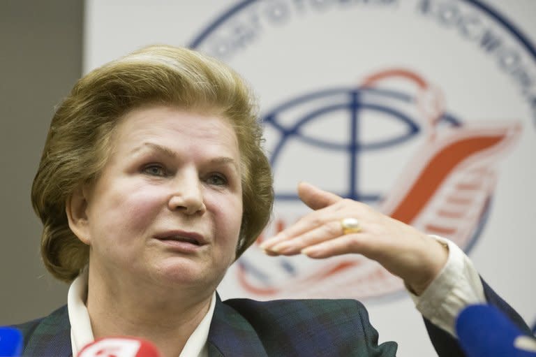 Valentina Tereshkova speaks during a press conference in Star City outside Moscow, on June 7, 2013. On June 16, 1963, Tereshkova became the first woman to fly into space in a scientific feat that was a major propaganda coup for the Soviet Union