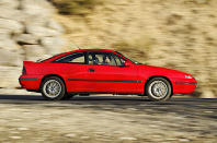 <p>The Calibra was the coupe version of the third Cavalier. It was still recognisably a General Motors car, but it didn’t resemble the hatchback or saloon much, except that it had the same short tail section behind the swooping rear window. The Cavaliers were reasonably handsome, but the Calibra was a beauty.</p><p>Famously, the Calibra had a drag co-efficient of just 0.25, lower than any other mainstream car of the period, but this applied only to the cheapest version, which had the narrowest tyres.</p>