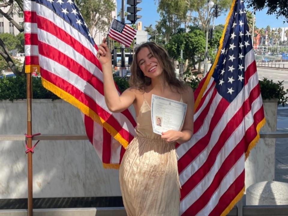 Karalina celebrates her US citizenship in 2021 (Ksenia Karelina via Facebook/First Department)