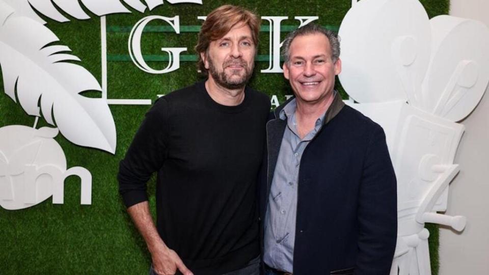 Two-time 2023 Oscar nominee “Triangle of Sadness” writer-director Ruben Ostlund (left) and Gavin Keilly, CEO of GBK Brand Bar, at the GBK Brand Bar Pre-Oscar Lounge at Kimpton La Peer Hotel in West Hollywood. (Tiffany Rose/Getty Images for GBK Brand Bar)