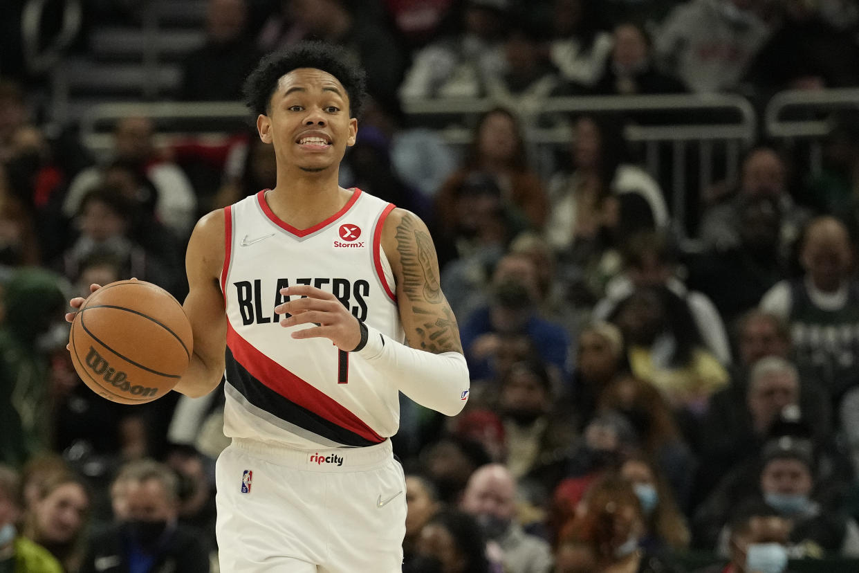 Anfernee Simons averaged 23 points and six assists in 27 games as a starter for the Portland Trail Blazers this past season. (Patrick McDermott/Getty Images)