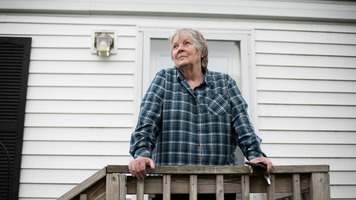 Kathy Zorotheos poses for a portrait outside of her home in the resident-owned Oak Hill Mobile Home Park on May 19, 2019, in Taunton, Massachusetts. (Photo: Kayana Szymczak for HuffPost)