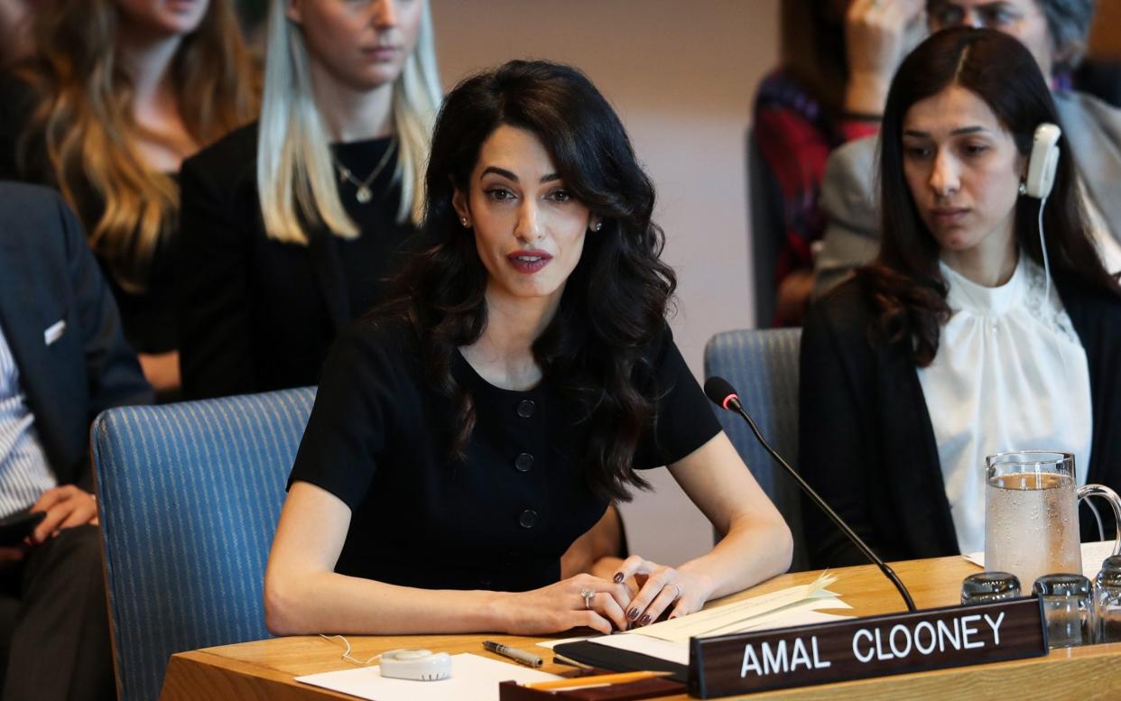 Amal Clooney, makes a speech during the United Nations Security Council meeting, alongside Yazidi Nadia Murad - Anadolu Agency 