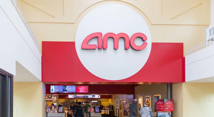 Image of the entrance of an AMC Entertainment (AMC) branded theater. undervalued stocks