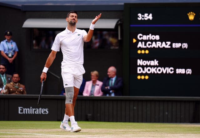 Novak Djokovic looks frustrated