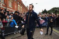 <p>Harry Kane arrives at Craven Cottage </p>