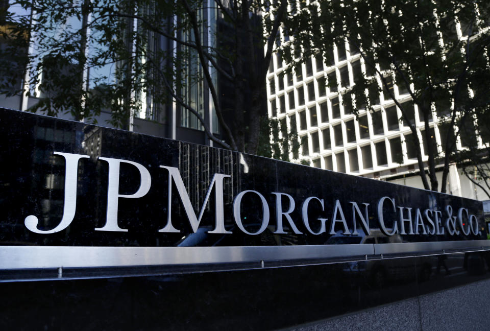The JPMorgan Chase & Co. logo is displayed at their headquarters in New York, Monday, Oct. 21, 2013. (AP Photo/Seth Wenig)