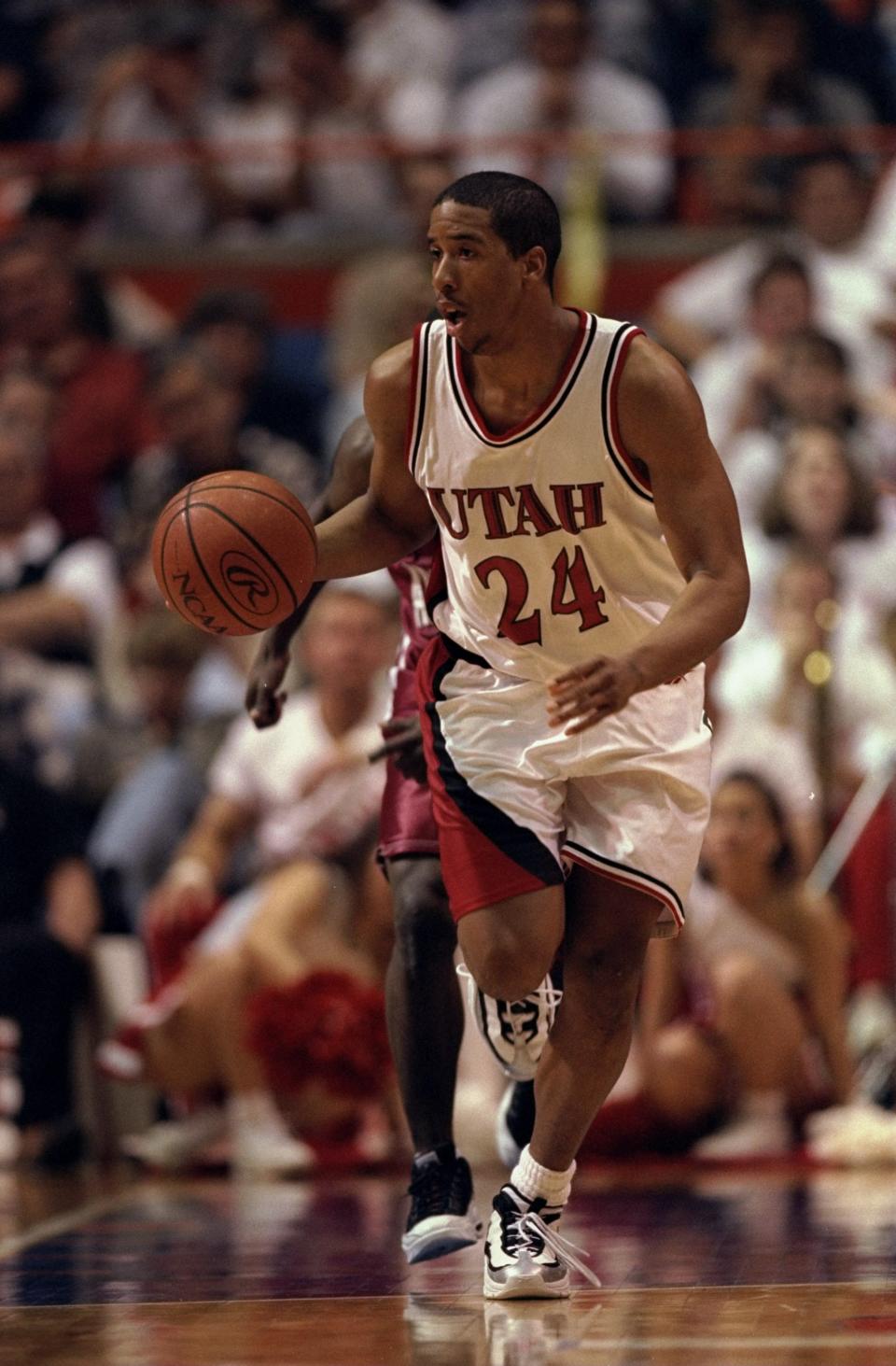 <p>18 points, 14 rebounds, 13 assists vs. Arizona, West Regional final, March 21, 1998 </p>