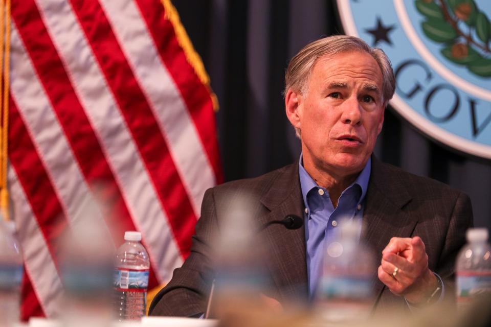 Texas Governor Greg Abbott holds a border security briefing with sheriffs from border communities at the Texas State Capitol on July 10, 2021.