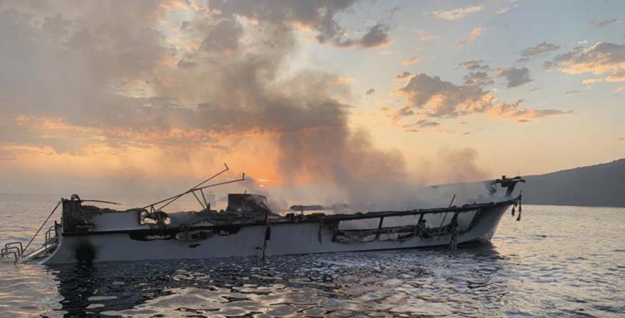 The Conception as it appeared at sunrise on Labor Day in 2019, after the fire that left 34 people on board dead.