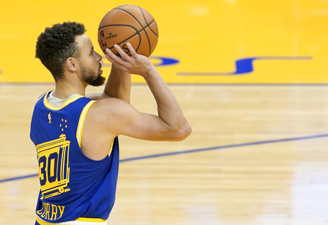 Stephen Curry of the Golden State Warriors prepares to shoot during