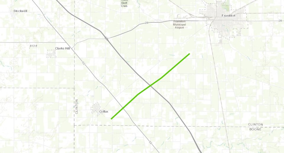 The path of a confirmed tornado during March 31, 2023 storms near Colfax.