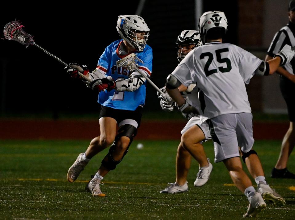 Page’s Nicholas Smith (2) takes shot against Hillsboro during first half of an TSLA Division I AA lacrosse state championship game Saturday, May 18, 2024 in Nolensville, Tenn.