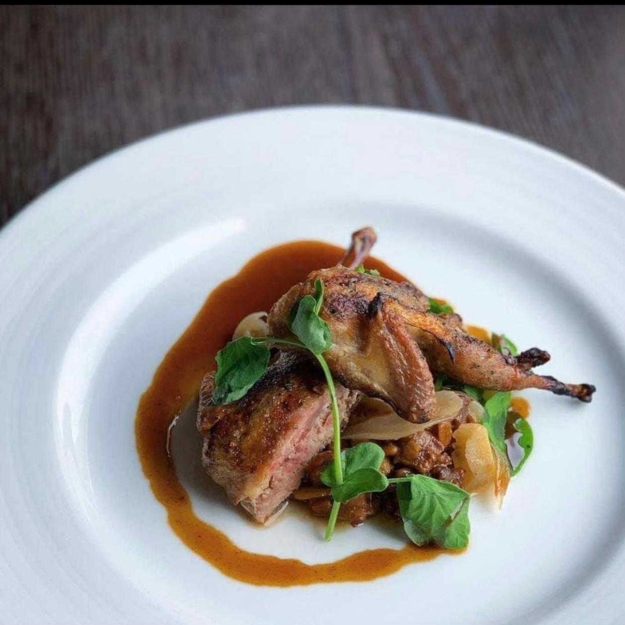 This is the roasted quail at Artisan restaurant in Elkhart.