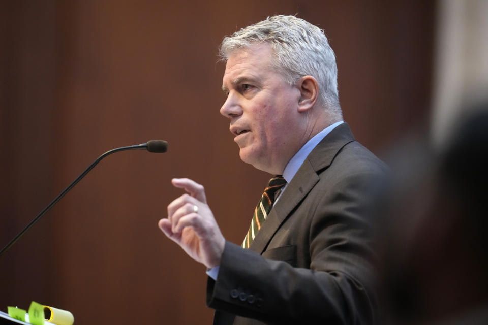 FILE - Attorney Scott Gessler speaks during a hearing before the Colorado Supreme Court for a lawsuit to keep former President Donald Trump off the state ballot, on Dec. 6, 2023, in Denver. On Thursday, Feb. 8, 2024, the nation's highest court is scheduled to hear arguments in a case that arises from the state Supreme Court's decision that Trump violated Section 3 of the 14th Amendment and should be banned from ballot.(AP Photo/David Zalubowski, Pool, File)