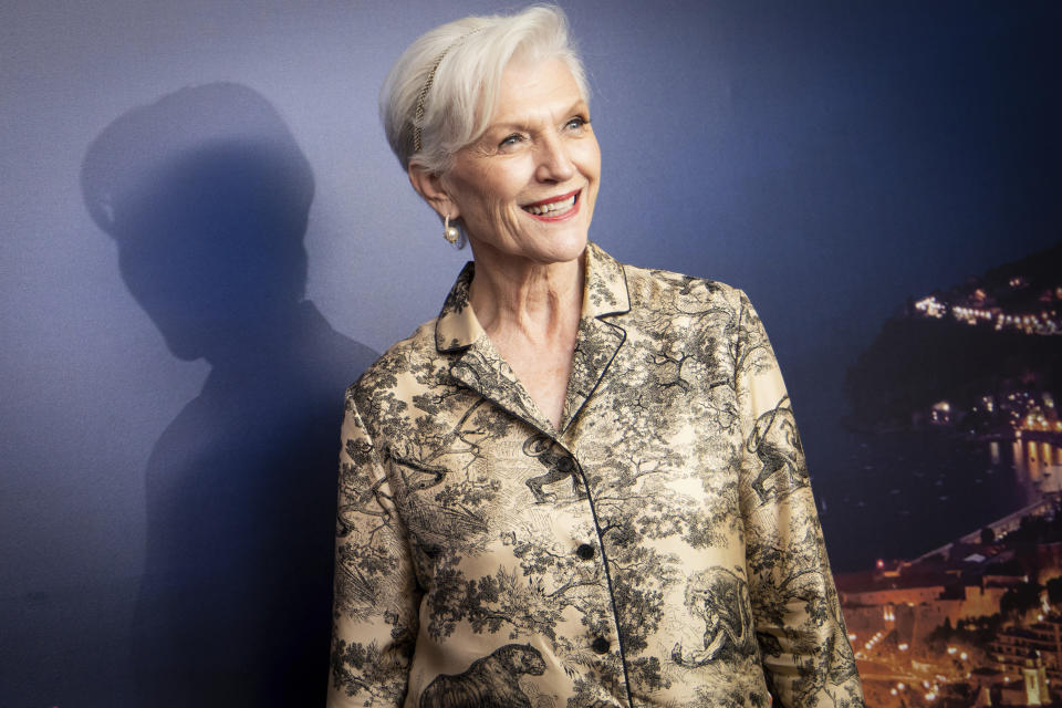 Maye Musk poses for photographers upon arrival at the Kilian Paris Kool Yacht Party on May 27. - Credit: Vianney Le Caer/Invision/AP