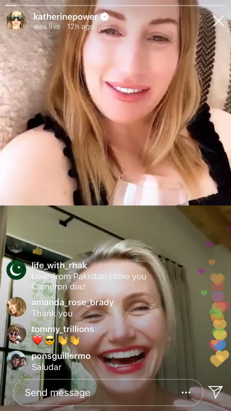 The good friends caught up during a live chat on Instagram. (Katherinepower/ Instagram)