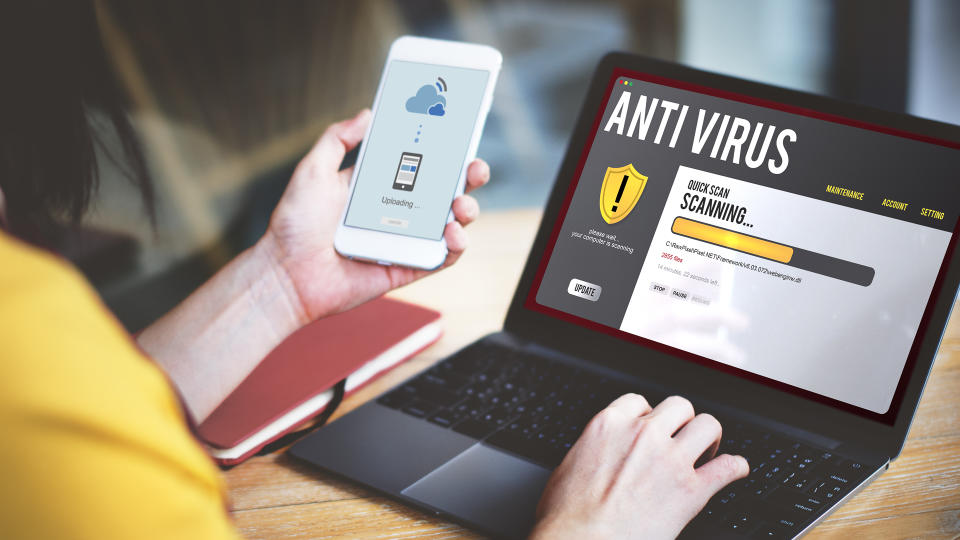 woman using anti-virus software