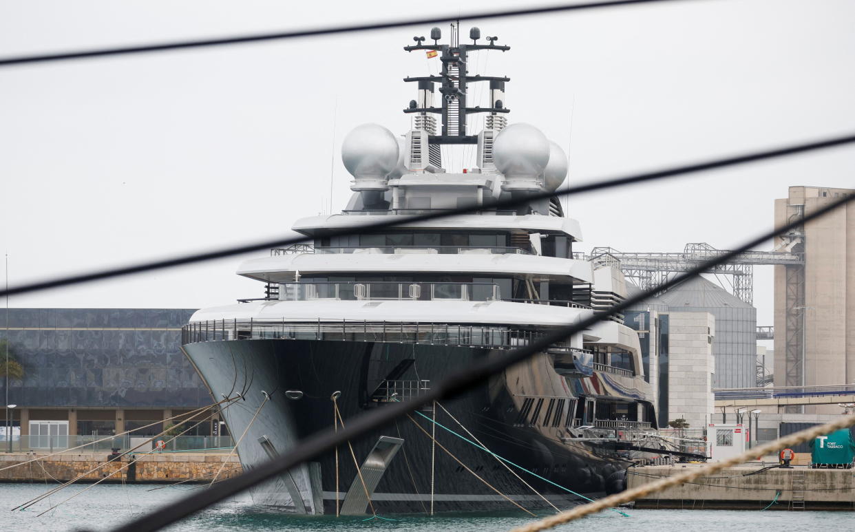 Superyacht Crescent, which has been detained by Spanish authorities, is seen docked at Marina Port Tarraco in Tarragona, amid Russia's invasion of Ukraine, eastern Spain, March 16, 2022. REUTERS/ Albert Gea