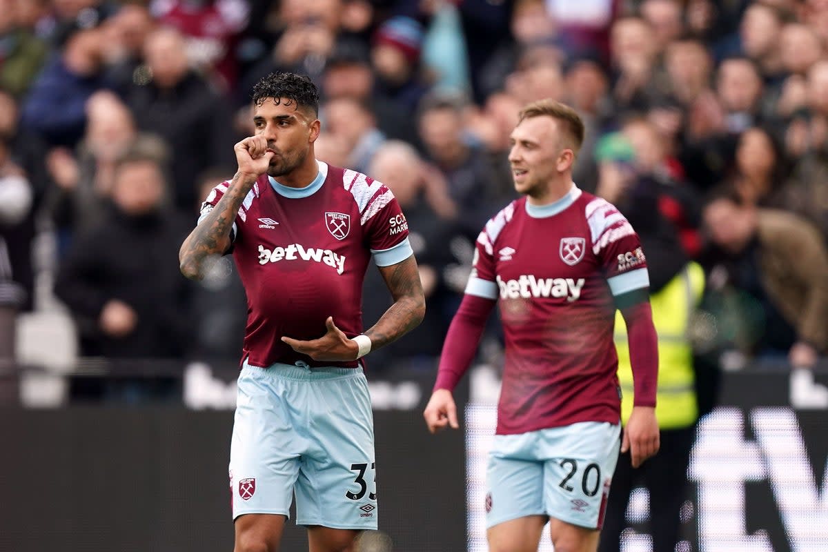 Emerson Palmieri, left, scored for West Ham (Mike Egerton/PA) (PA Wire)