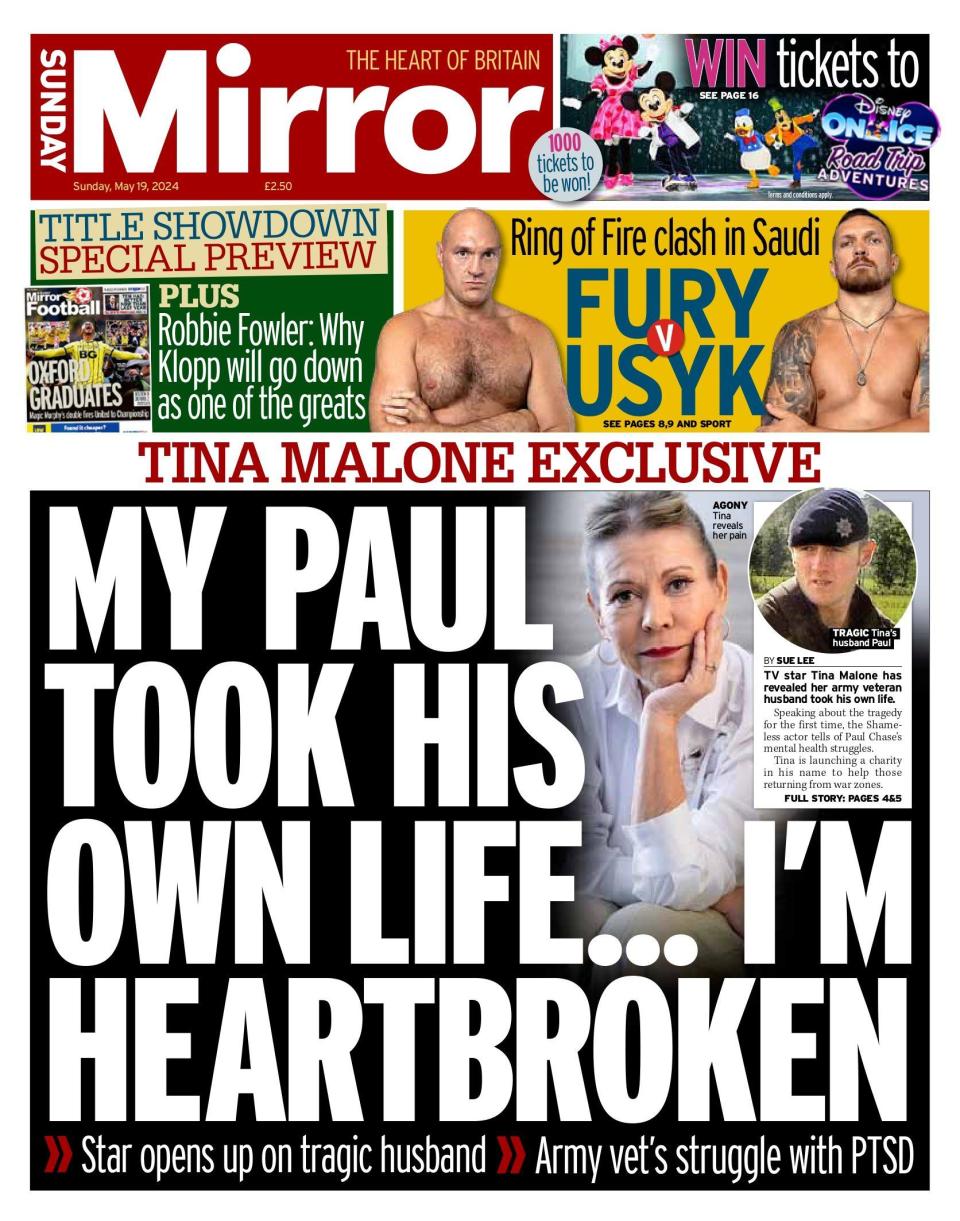 Sunday Mirror: Shameless star Tina Malone reveals husband took his own life after fighting private battle