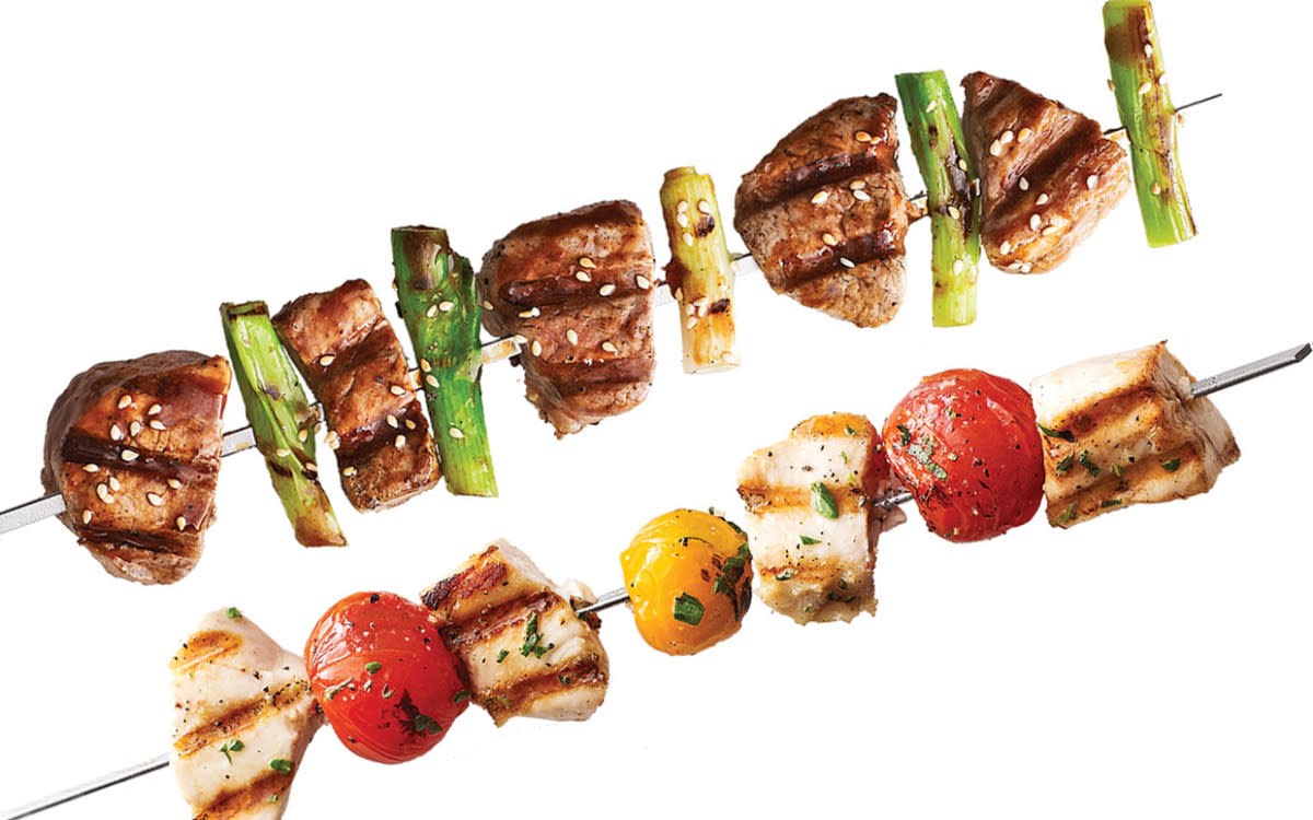 <p>Andrew Purcell</p><p>Long weekend grill party? Break out the skewers with swordfish and pork.</p><p><strong>Get the recipe: <a href="/150857/parade/stick-em-up-grill-some-goodness/" data-ylk="slk:Hoisin-Glazed Pork and Greek Swordfish Skewers;elm:context_link;itc:0;sec:content-canvas" class="link rapid-noclick-resp">Hoisin-Glazed Pork and Greek Swordfish Skewers</a></strong></p>