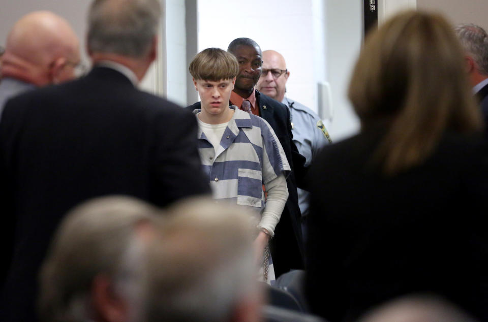 Dylann Roof is escorted into the court room at the Charleston County Judicial Center in Charleston, South Carolina on April 10, 2017. (Photo: Reuters)