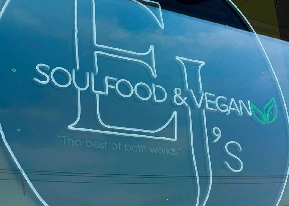 EJ’s Soul Food and Vegan sign on the side of the restaurant. ”The best of both worlds.” Courtesy of Denise, CharlotteFive