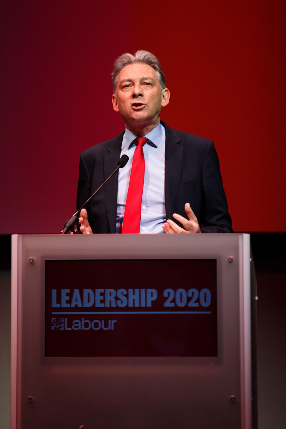 GLASGOW, SCOTLAND - FEBRUARY 15: Richard Leonard, leader of the Scottish Labour Party opening remarks at the Labour leadership hustings on the stage at SEC in Glasgow on February 15, 2020 in Glasgow, Scotland. Sir Keir Starmer, Rebecca Long-Bailey and Lisa Nandy are vying to replace Labour leader Jeremy Corbyn, who offered to step down following his party's loss in the December 2019 general election. Emily Thornberry was eliminated from the race yesterday after failing to secure enough nominations from local constituency parties. (Photo by Robert Perry/Getty Images)