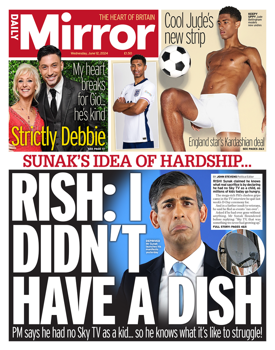 Daily Mirror headline reads: "Rish: I didn’t have a dish"