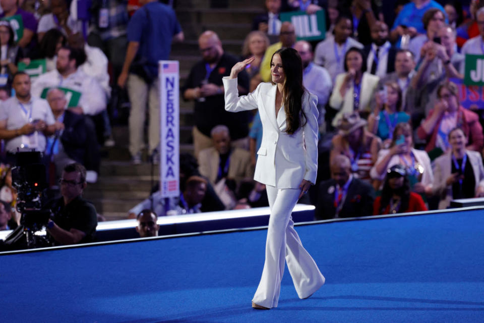 Daughter of US President Joe Biden, Ashley Biden, arrives onstage to speak on the first day of the Democratic National Convention (DNC) at the United Center in Chicago, Illinois, on August 19, 2024. Vice President Kamala Harris will formally accept the party's nomination for president at the DNC which runs from August 19-22 in Chicago. (Photo by KAMIL KRZACZYNSKI / AFP) (Photo by KAMIL KRZACZYNSKI/AFP via Getty Images)