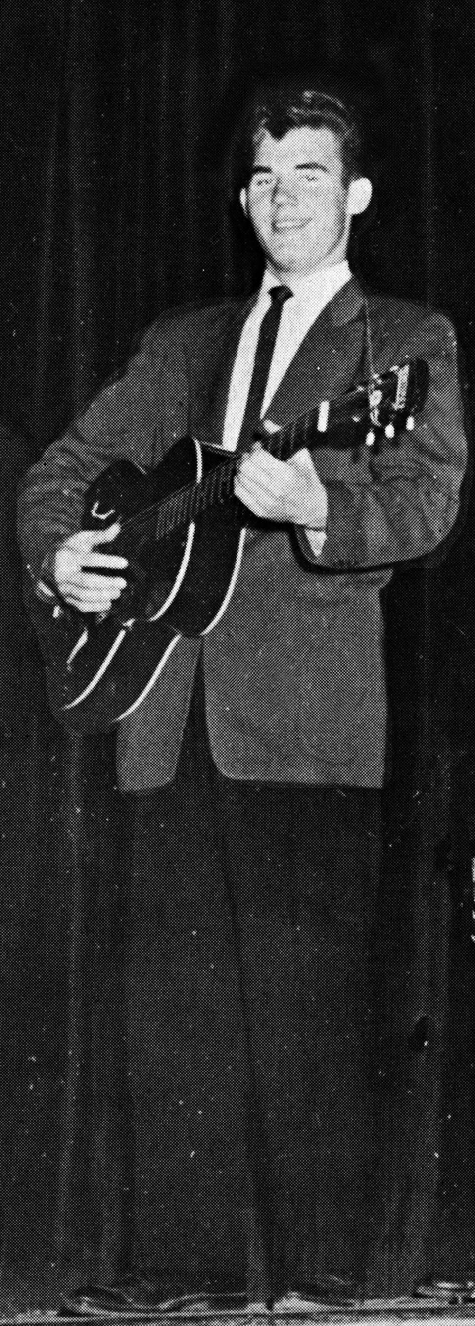 Kenny Rogers performing in a talent show during his senior year at Jefferson Davis High School in Houston, Tex.;&nbsp;1956