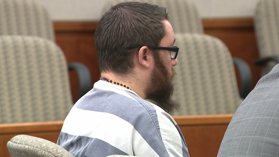 In this screenshot, Jeremy Bailey is seen at his sentencing on Dec. 12, 2023, for the murder of his wife and her parents. (credit: KTVX)