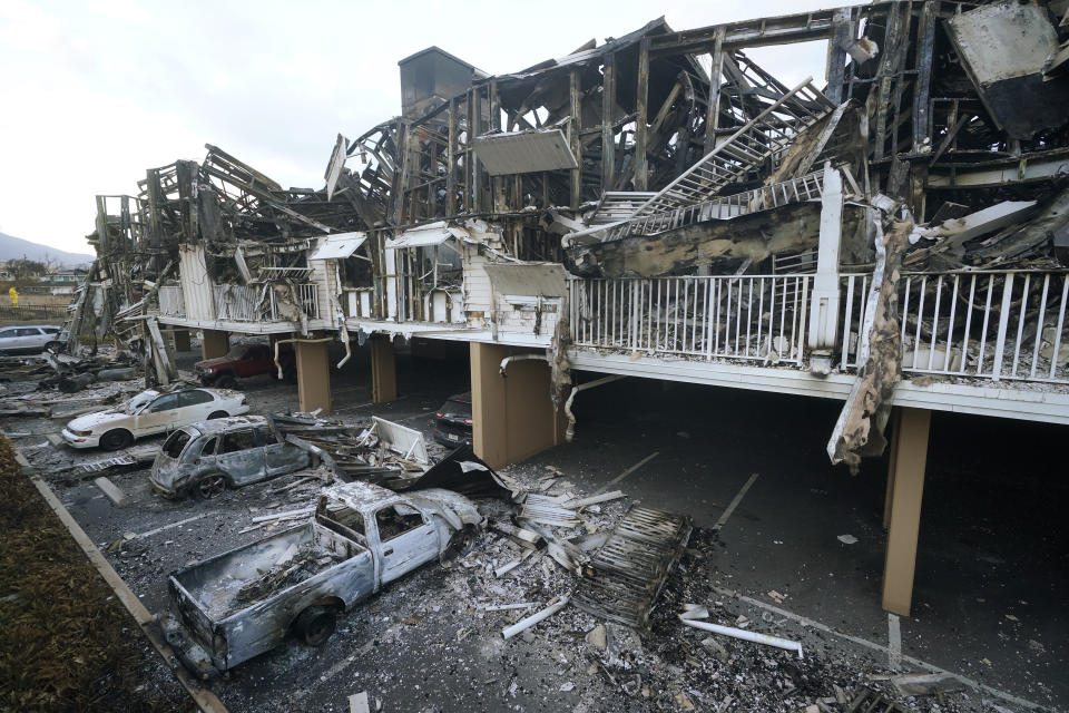 FILE - Wildfire damage is shown, Friday, Aug. 11, 2023, in Lahaina, Hawaii. (AP Photo/Rick Bowmer, File)