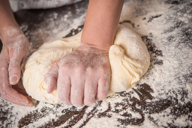 <span class="caption">Gluten gives dough its elasticity.</span> <span class="attribution"><a class="link " href="https://www.shutterstock.com/download/confirm/526355545?src=cz6fCzCIoEiraqd1Ht9Neg-1-1&size=medium_jpg" rel="nofollow noopener" target="_blank" data-ylk="slk:Marko Poplasen/Shutterstock.com;elm:context_link;itc:0;sec:content-canvas">Marko Poplasen/Shutterstock.com</a></span>