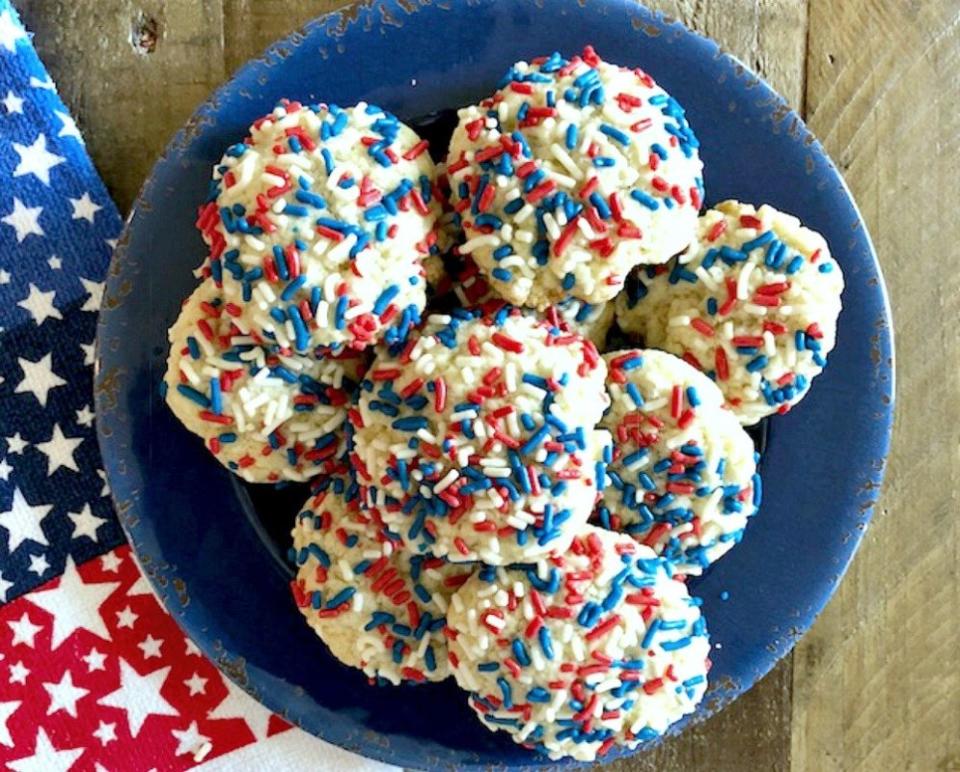 <p>Pam Beth</p><p>If you’re looking for a quick and easy dessert this holiday weekend, look no further than these scrumptious cookies. </p><p><strong>Get the recipe: <a href="https://parade.com/842683/pambeth/quick-and-easy-patriotic-pudding-cookies/" rel="nofollow noopener" target="_blank" data-ylk="slk:Red, White and Blue Pudding Sprinkle Cookies;elm:context_link;itc:0;sec:content-canvas" class="link ">Red, White and Blue Pudding Sprinkle Cookies</a></strong></p>