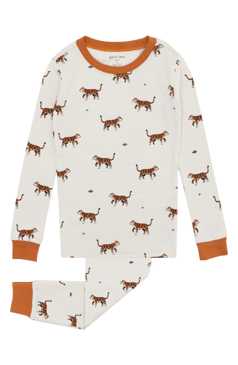 Petit Lem Kids' Tiger Print Fitted Organic Cotton Two-Piece Pajamas